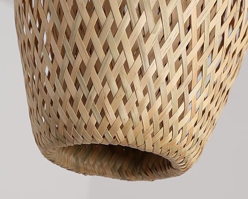 Miniatura 6 de Lámpara colgante de bambú de una sola luz, cesta bohemia ajustable hecha a mano, tejida a mano, mini iluminación colgante para cocina, isla,