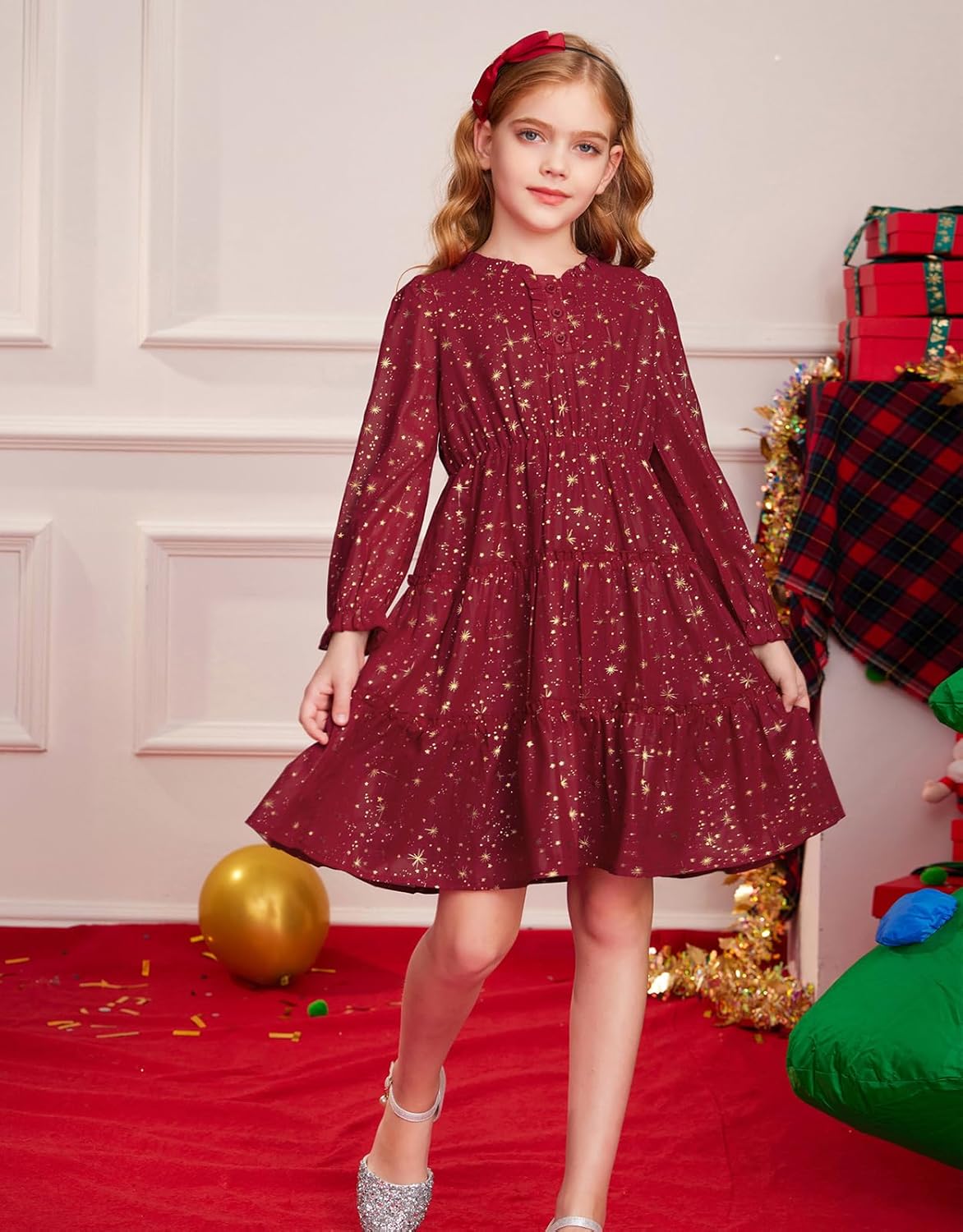 GRACE KARIN Girls Star Dress 6-14Y Christmas Fall Party Birthday School Holiday Long Sleeve Dresses - Image 4