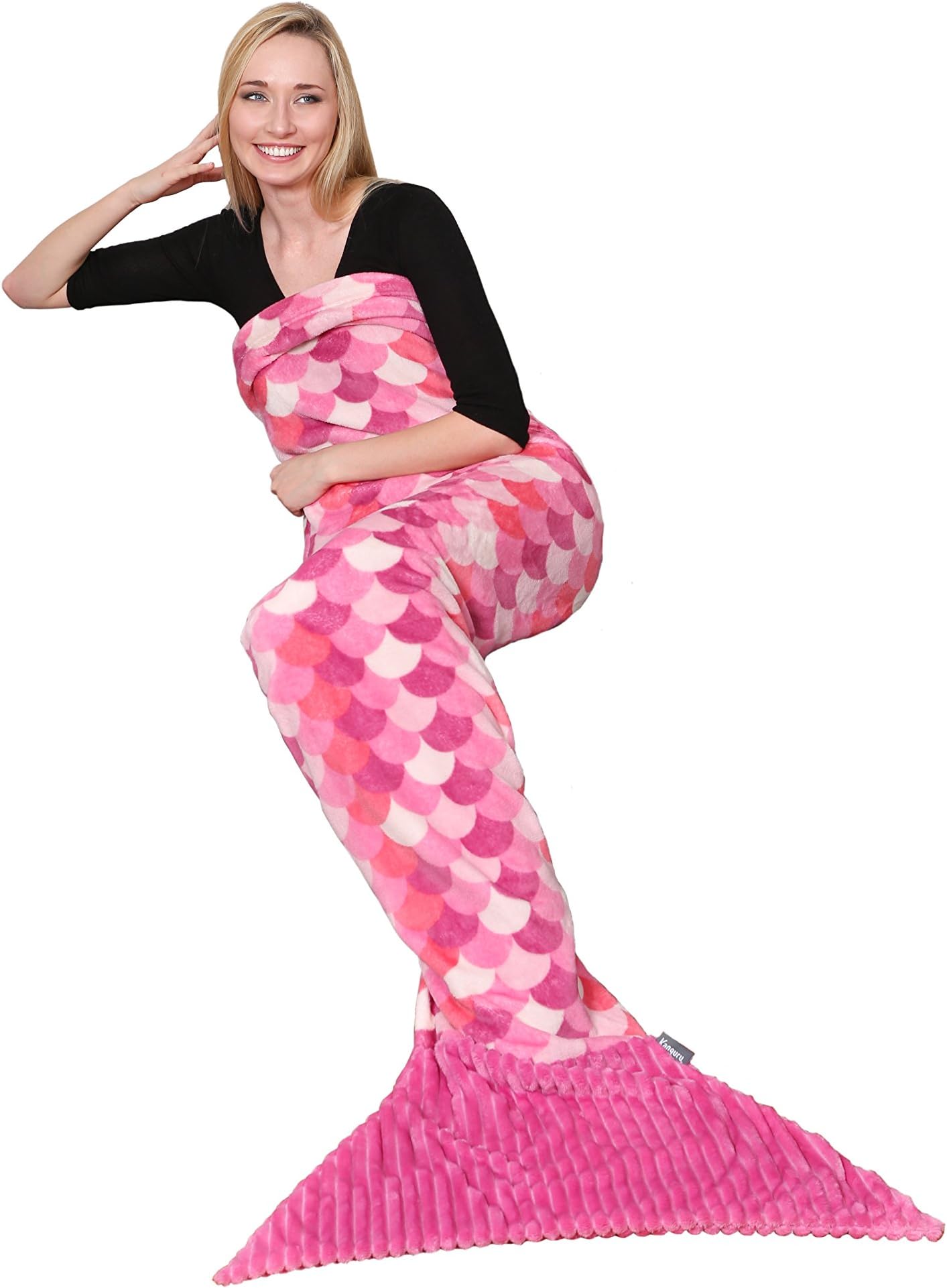 Kanguru Mermaid Tail, Wearable Adult, Gifts for Women, Snuggle Blanket, Polyester, Pink, Single