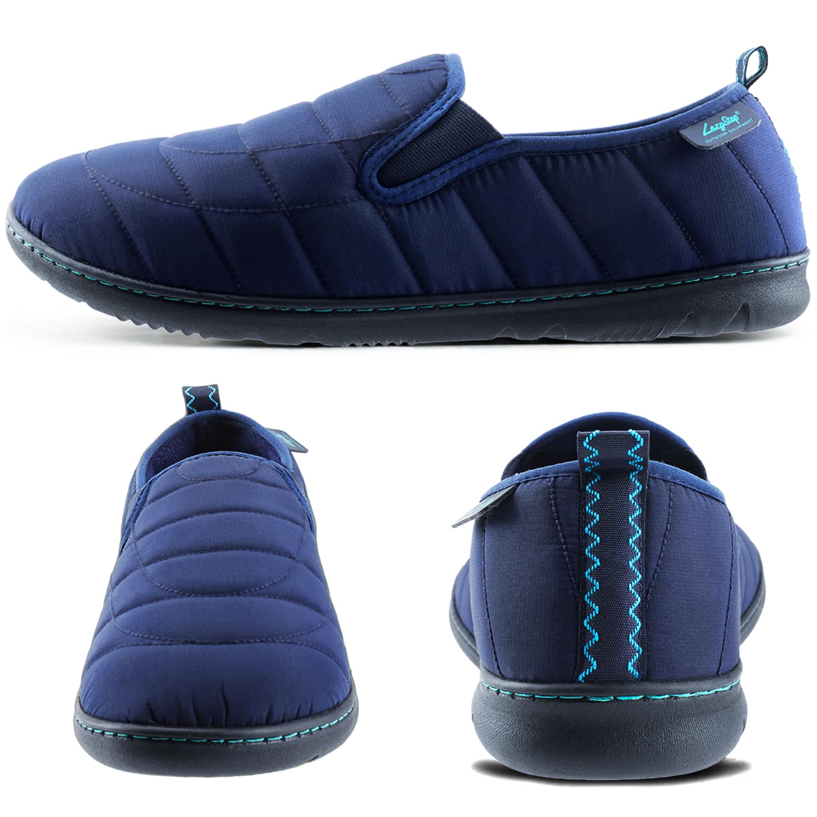 LazyStep Men's Noah Loafer Slippers with Comfort Memory Foam, Slip on Indoor Outdoor Nylon House Shoes with Non-Slip Sole(2024 Navy Blue,Size 7-8)