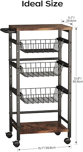 Miniatura 7 de Carrito organizador de aperitivos de 5 niveles con 3 cestas extraíbles de altura ajustable y 2 estantes de almacenamiento, organizador de cocina y