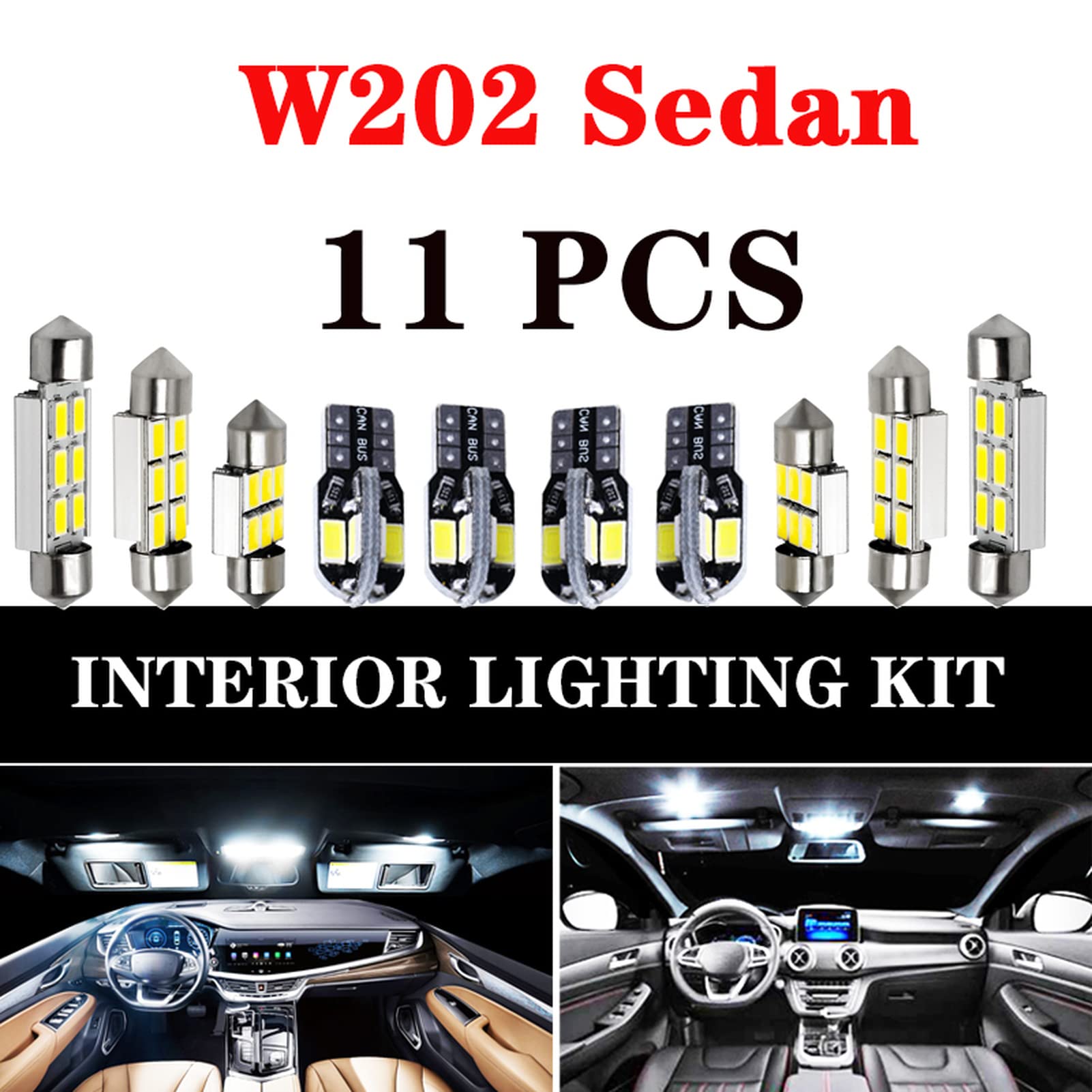 Kit d'éclairage intérieur de dôme d'ampoule LED Blanc Canbus Parfait, pour Mercedes Benz Classe C W202 W203 W204 S202 S203 S204 C203 C204 1993-2014