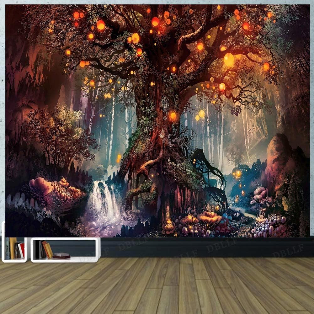 DBLLF Fantasy Forest Tapestry Tree of Life Tapestry Pagan Tapestry Landscape Tapestries Nature Plant Trippy Tapestry Fairy Tale World Aesthetic Tapestry Large 80" 60" for Living Room Bedroom DBZY0425 : Home & Kitchen