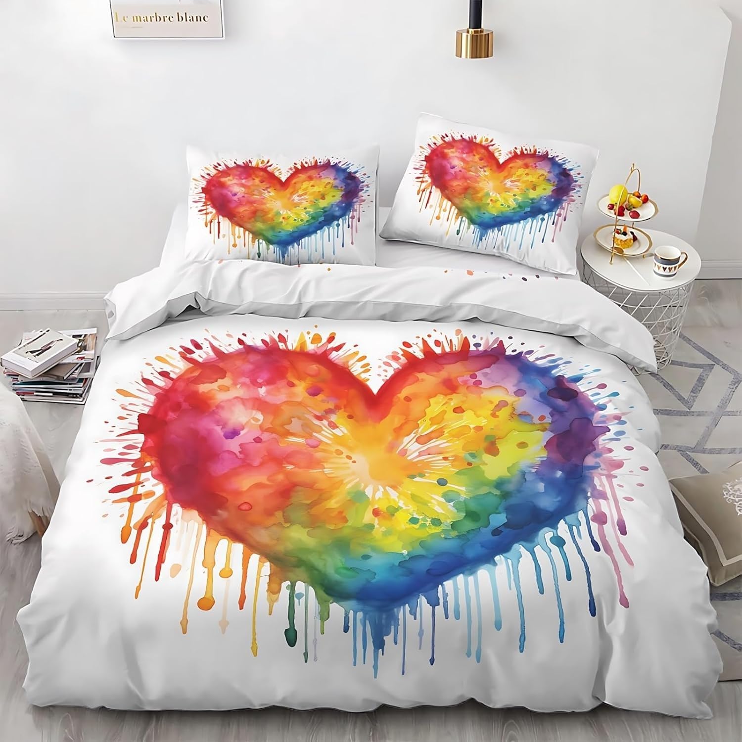 Housse de couette 200x200 imprimé amour en tissu microfibre respirant avec zip