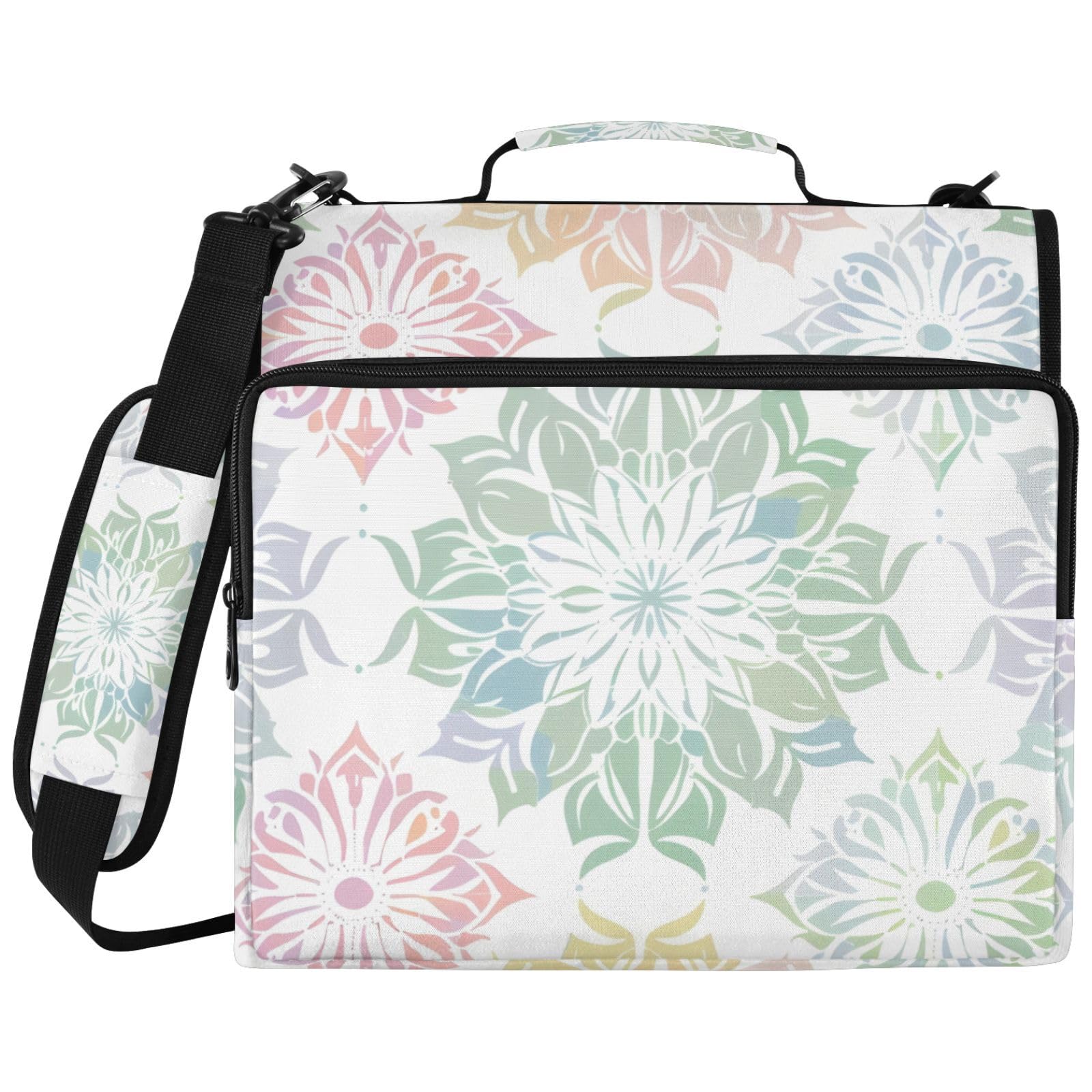 3-Ringbuchtasche mit Reißverschluss, Blumenmuster, Pastellfarben