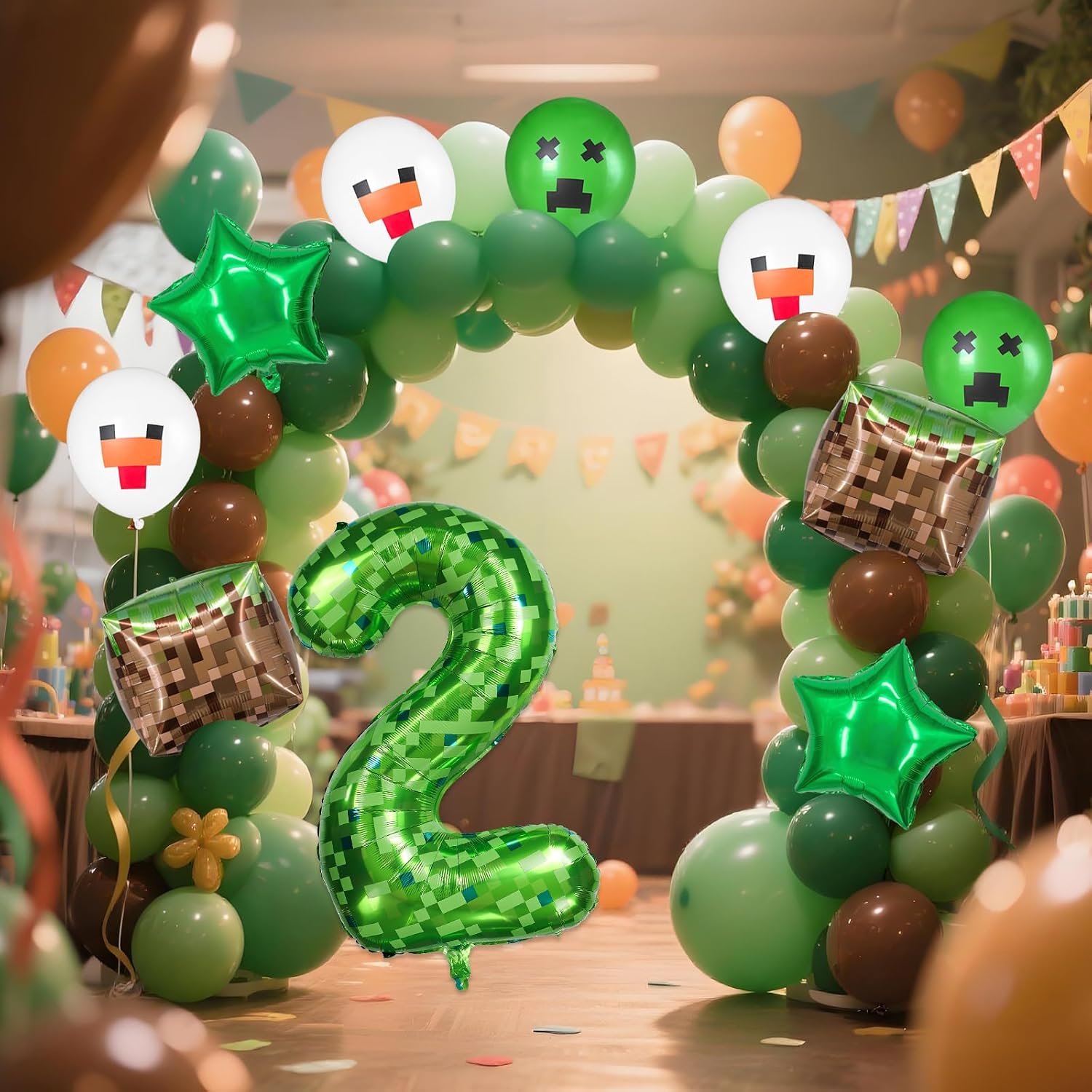 40 Inch Giant Green Pixel Miner Themed Number Foil Balloons, Mining Green Birthday Party Decorations Bundle 0-9 Optional Kids Anniversary Balloon Party Supplies (Number 2) image 3
