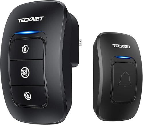Miniatura 1 de TECKNET Timbre inalámbrico, timbre de aula, fácil instalación, volumen ajustable, rango de 1300 pies con 38 campanillas, kit de timbre de puerta