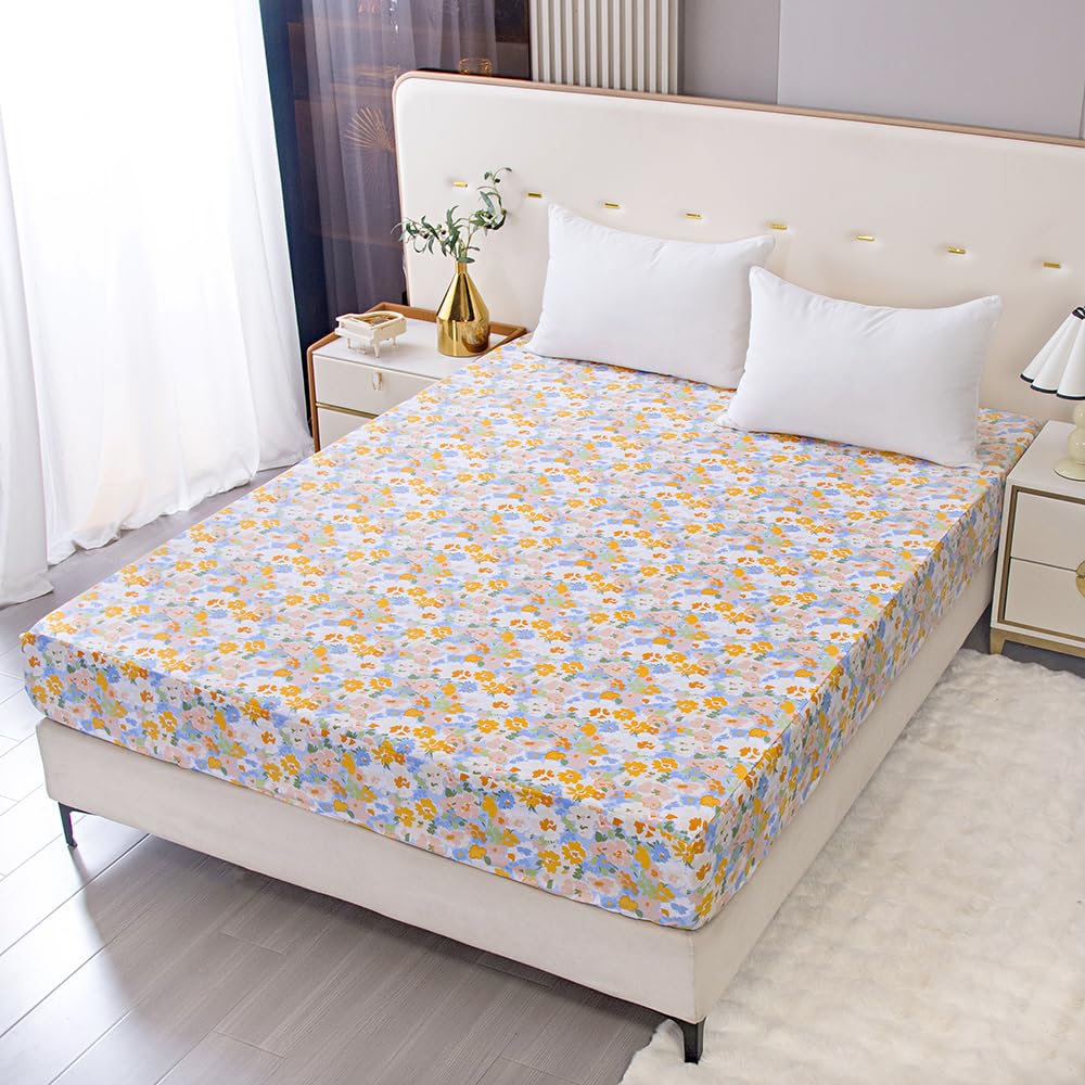 NATURETY Bedding Fitted Sheet with Deep Pocket,Floral Printed Thicken Fabric Bed Sheets (Colorful Garden, Full)