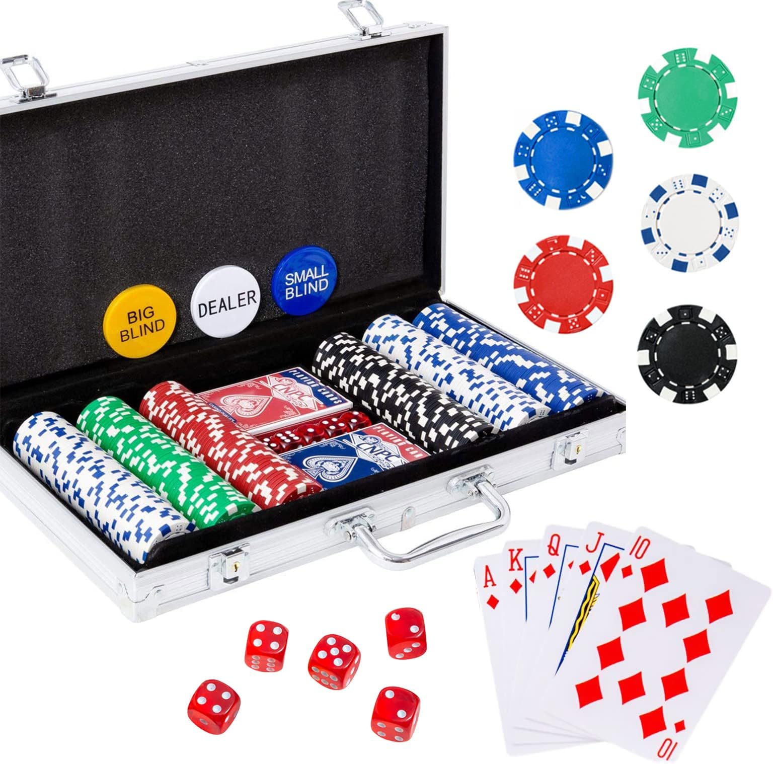 Yinlo Poker Chips Set, 300PCS Poker Chips, Poker Set with Alumium Travel Case, 11.5 Gram Casino Chips for Texas Holdem Blackjack Gambling