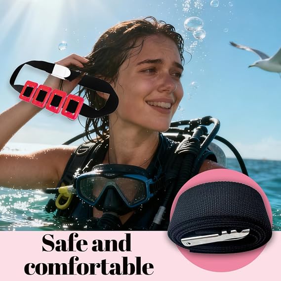 4Pcs Dive Weights Belt Red Coated Diving Weight Block for Scuba Diving Coated Dive Weights Nylon Dive Belt with 1 Metal Quick Release Buckle for Free Diving Underwater Operations