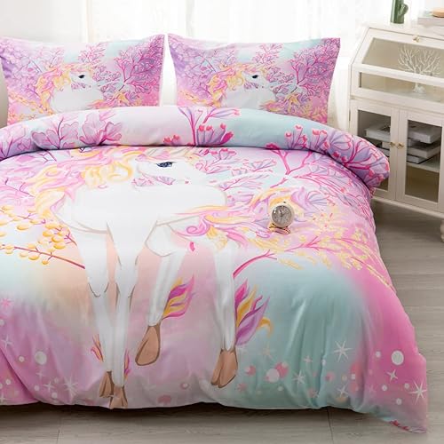 Miniatura 2 de CVHOUSE Juego de ropa de cama de unicornio arcoíris tamaño individual, juego de ropa de cama de unicornio arcoíris para niñas, niños y adolescentes,