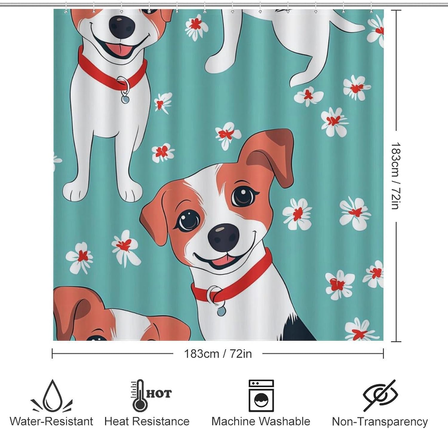 Cute Jack Russell Dog Modern Bathroom Sets with Shower Curtain and Rugs Decor 4 Pcs with 12 Hooks