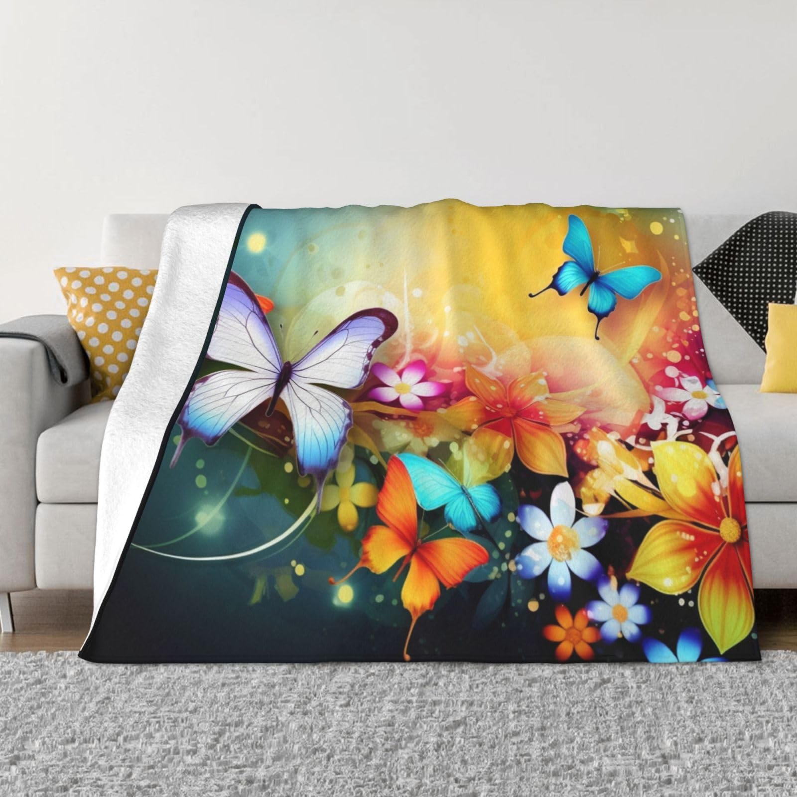 Couverture papillon en micro-polaire douce pour canapé et lit 203x152 cm