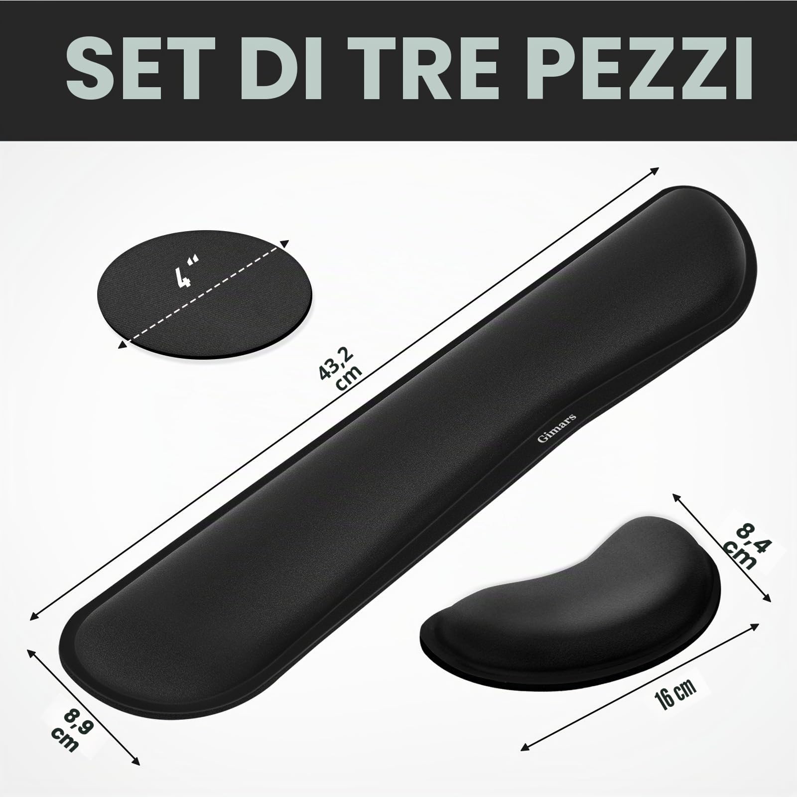 Gimars Poggia Polsi Mouse Tastiera Ergonomico Schiuma Memoria Gel Supporto Mouse Poggiapolsi per Alleviare Dolore Digitazione Gaming Ufficio Nero