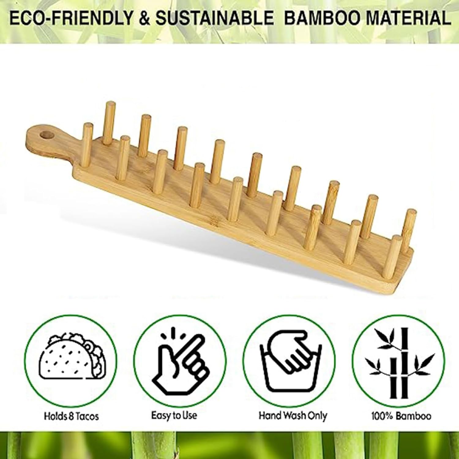 4 Pcs Bamboo Taco Holder with Tong Bamboo Taco Tray with Handle Holds 8 Rack Tray Soft or Hard Shell Tacos for Charcuterie Food Kitchen Gifts Accessories Home