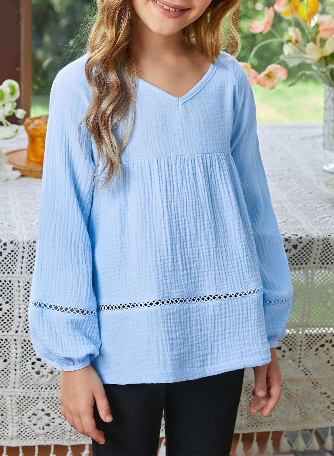 blibean Girls Elegant Boho Long Sleeve Blouse Size 4-13 Years Old - Image 2