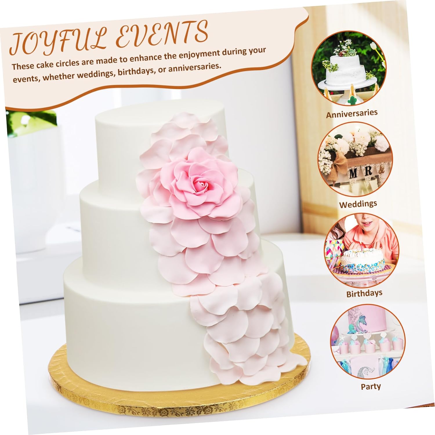 10pcs Gold Cake Boards Round Corrugated Cake Circles for Tiered Wedding Event Decoration Elegant Design for Secure Transport Display