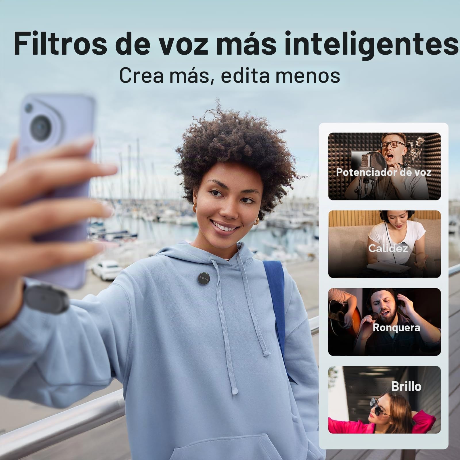 MAONO Wave T5 Microfono Inalambrico para Móvil (USB-C) - Microfono Lavalier 48kHz/24Bit, 30h de Batería, 300m de Alcance y Cancelación de Ruido. Ideal para Vlogs/Youtube/Streaming