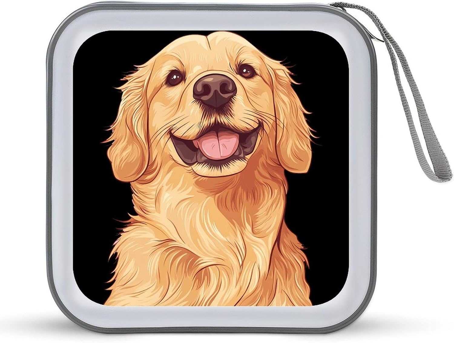 Retriever Dog Smiling CD Case DVD Storage Holder Binder 40 Capacity | protective,hard case,protable loop,travel car use,zippered closure