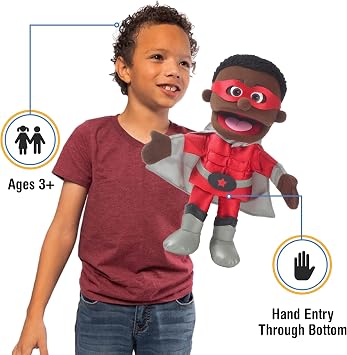 Silly Puppets 14 Superhero, Black Boy, Hand Puppet