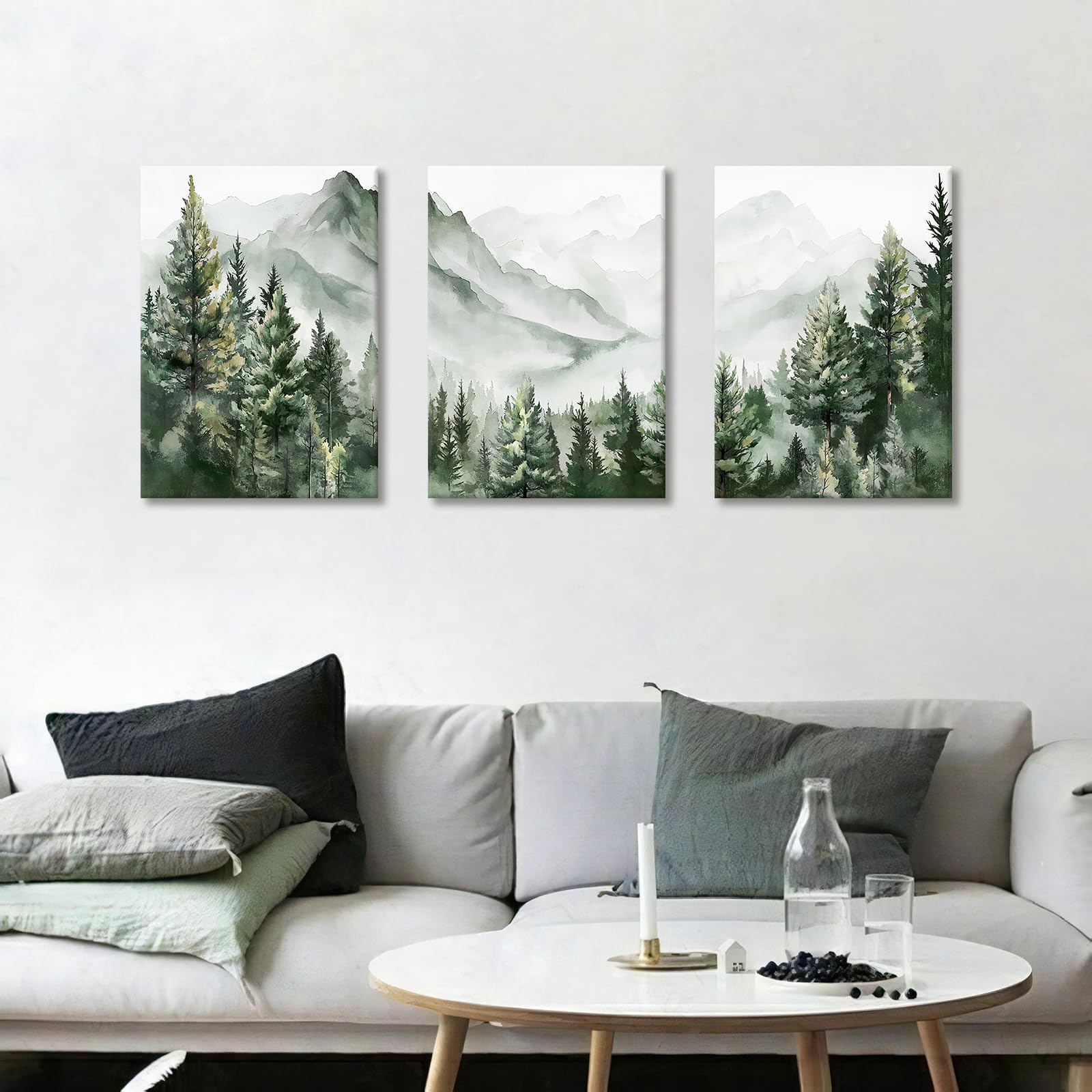 3 Pcs Wooden Framed Canvas Wall Art Set Bohemian Sage Green Canvas Prints Poster Geometric Line Beige Green Pictures for Living Room Bedroom Dinning Room Hallway Stairs Wall Decor 30x40cm x3pcs — view 193