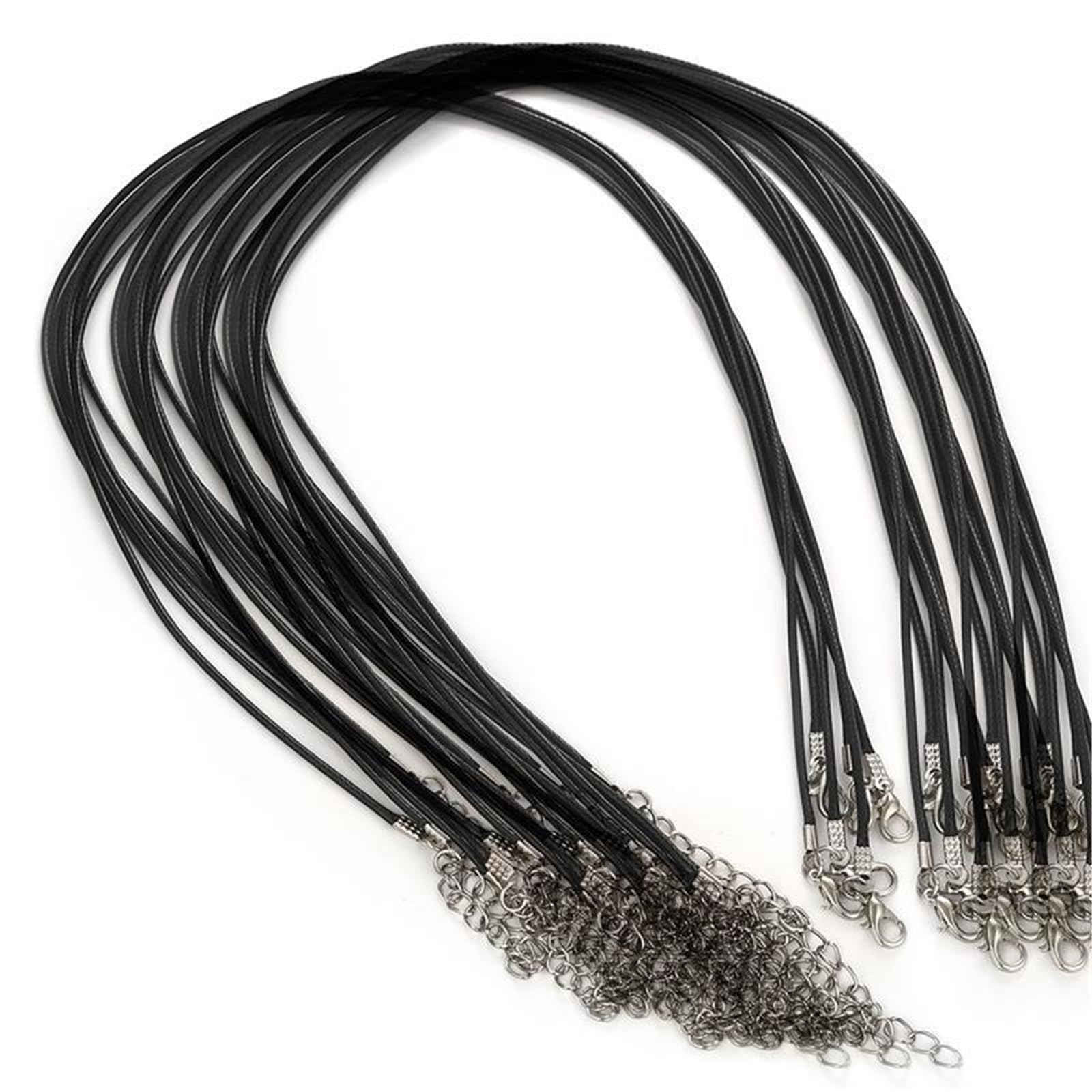 50Pcs/lot 1.5/2mm Leather Cord Necklace With Lobster Clasp Wax Rope Chain For DIY Necklaces Pendant Jewelry Findings(Black 45CM,1.5mm)