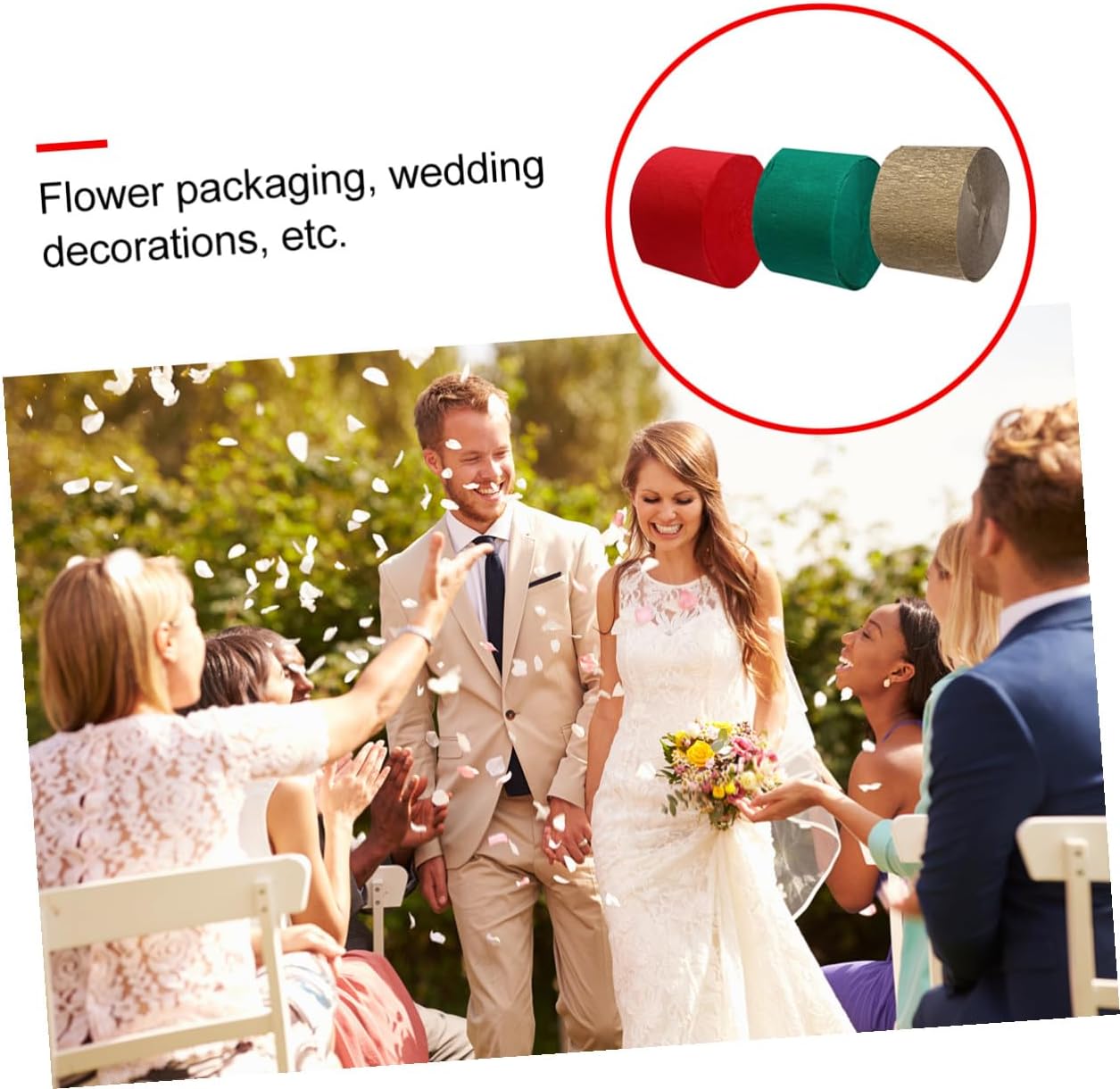 BCOATH 9pcs Red Green Gold Crepe Paper Rolls for DIY Paper Flowers Party Streamers Decorations Craft Supplies 4.5cm X 25m Suitable for Halloween and Holiday Backgrounds