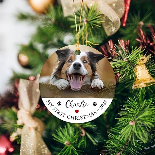 Miniatura 2 de Adorno personalizado para fotos de Navidad de perro 2023, adorno de perro de mi primera Navidad, marco de fotos, adornos para el primer árbol de