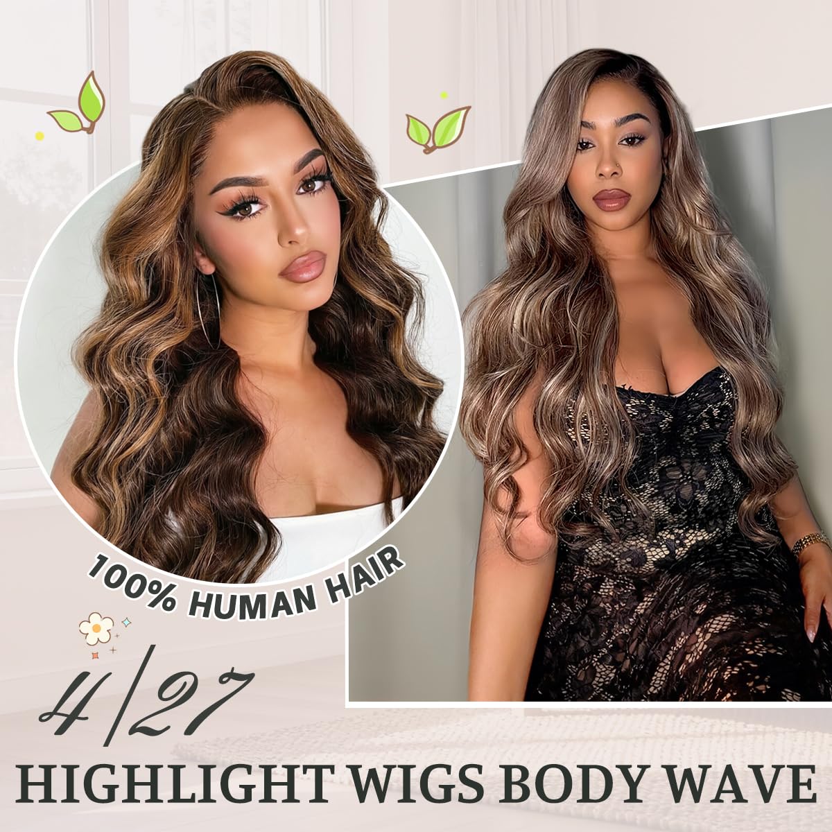LUMIERE Honey Blonde Wig Human Hair Body Wave Ombre 613 Lace Front Wig Human Hair 30inch Highlight Wig Human Hair180% Density 13x4 P4/27 Brown Wig For Women