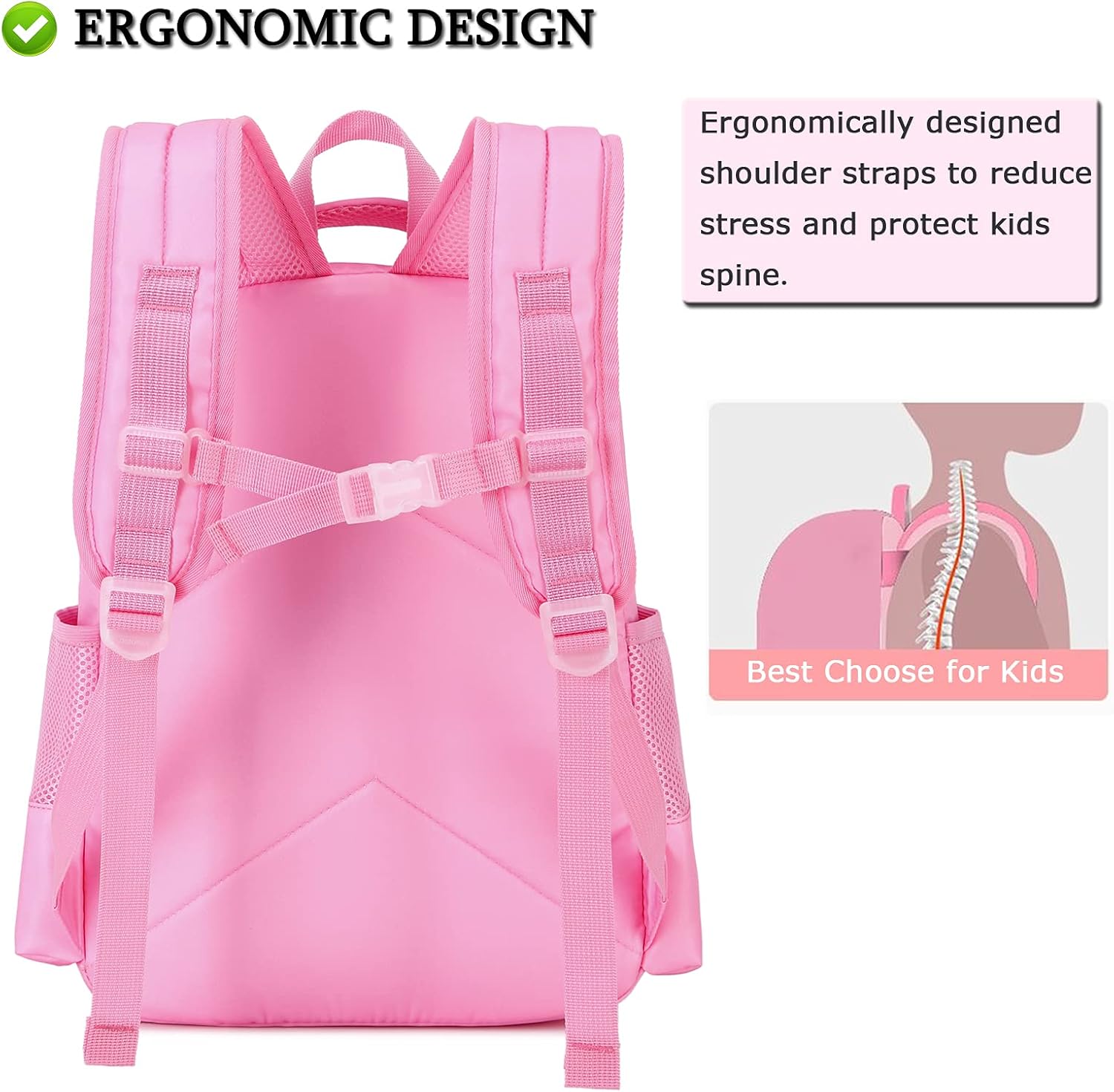 Octsky Unicorn Backpack for Girls, Kids Preschool Backpacks Cute Lightweight With Chest Strap and Lunchbox (Unicorn-Pink) - Image 3