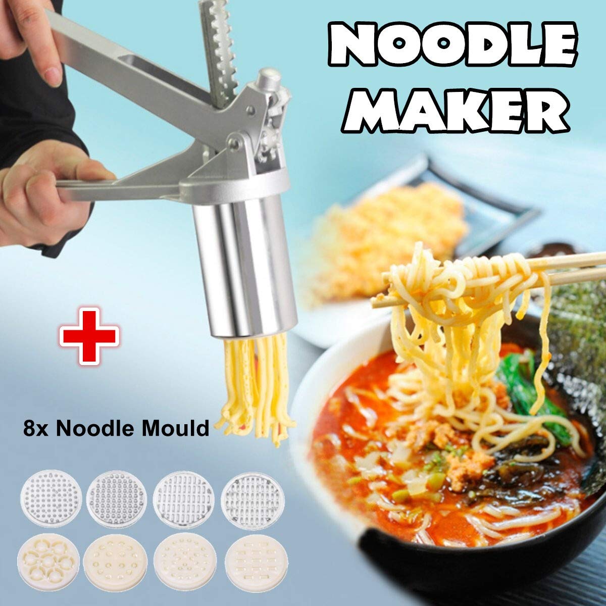 Macchina per la Pasta, Macchina per la Pasta Manuale, Macchina per la Pasta Manuale in Acciaio Inox, pressa per Pasta, manovella, spremiagrumi, Utensili da Cucina con 8 stampi per