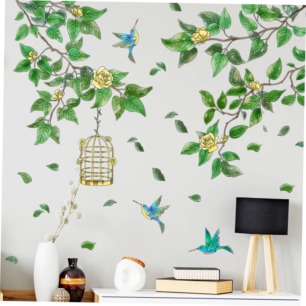 Grandi foglie verdi tropicali adesivi murali piante uccelli per soggiorno camera da letto decorazione della parete tartaruga foglia posteriore
