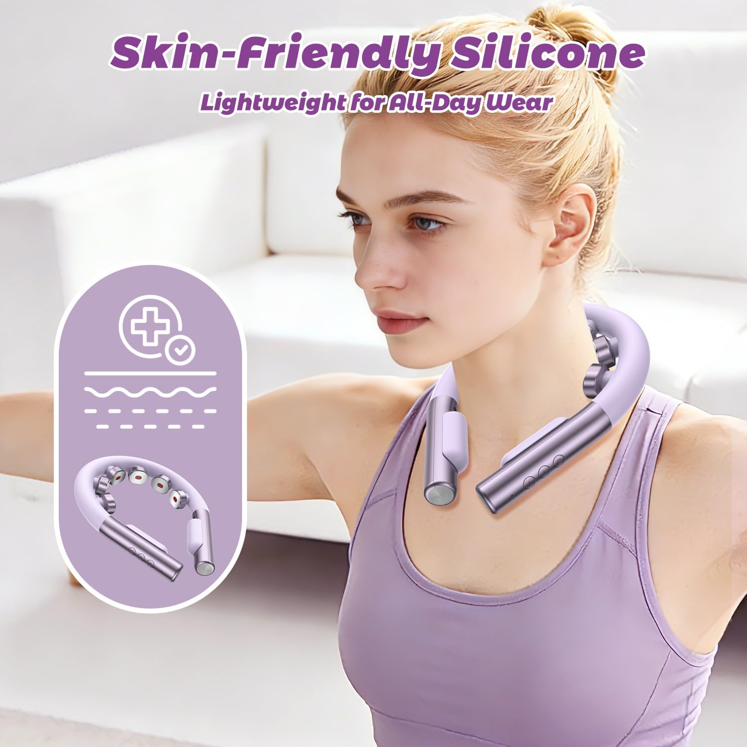 Electric Neck Massager with Heat Neck Massager for Pain Relief Deep Tissue, 10 Modes and 16 Intensity，Portable and Adjustable（Purple）