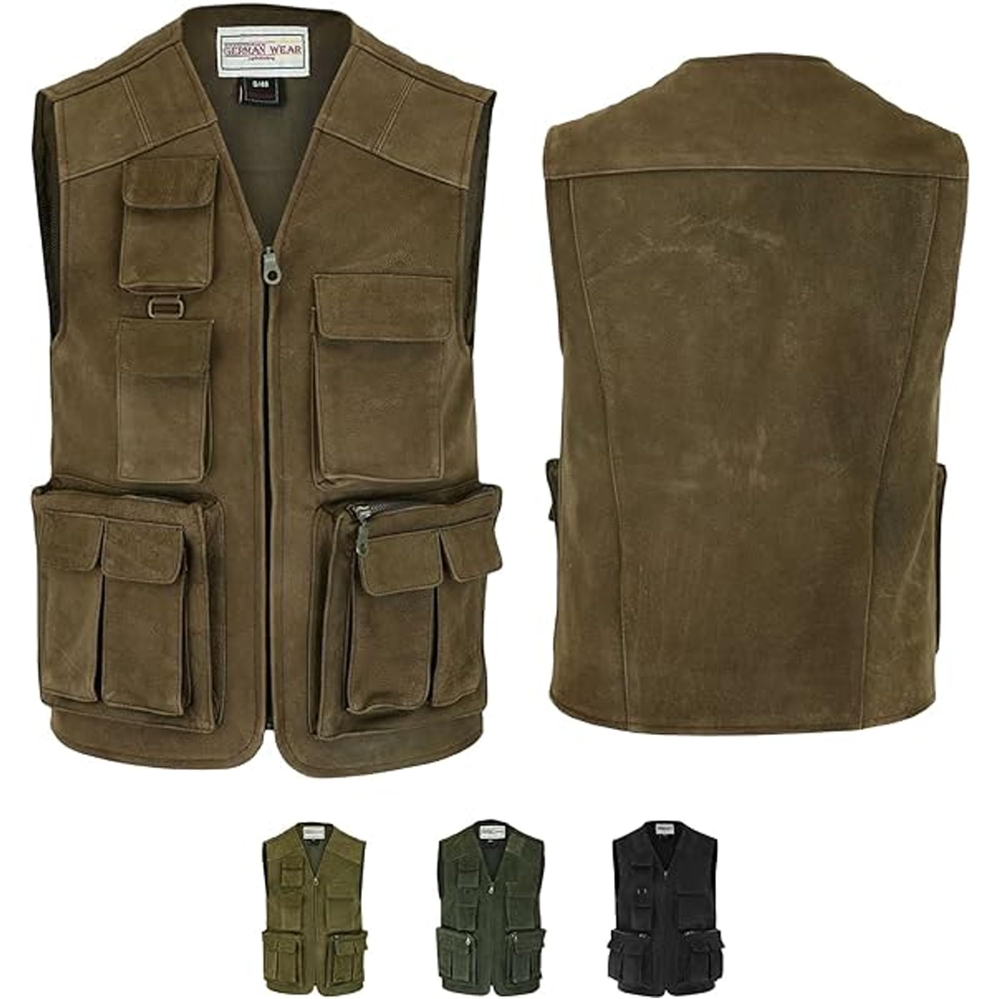 German Wear Jagd Lederweste Jagdweste Angelweste Angler Weste Jägerweste