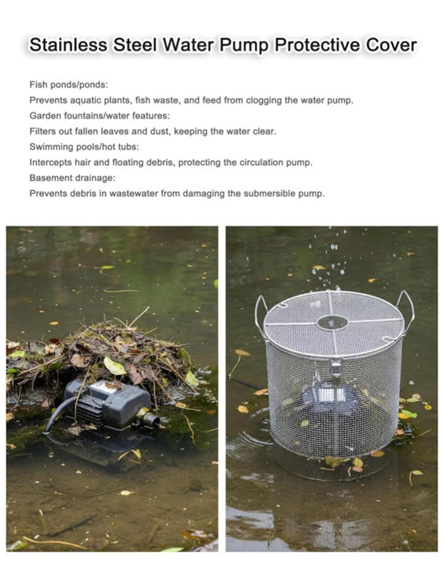 Couvercle d'aquarium rond en acier inoxydable de 1 mm pour pompe à eau anti-obstruction 40 x 90 cm