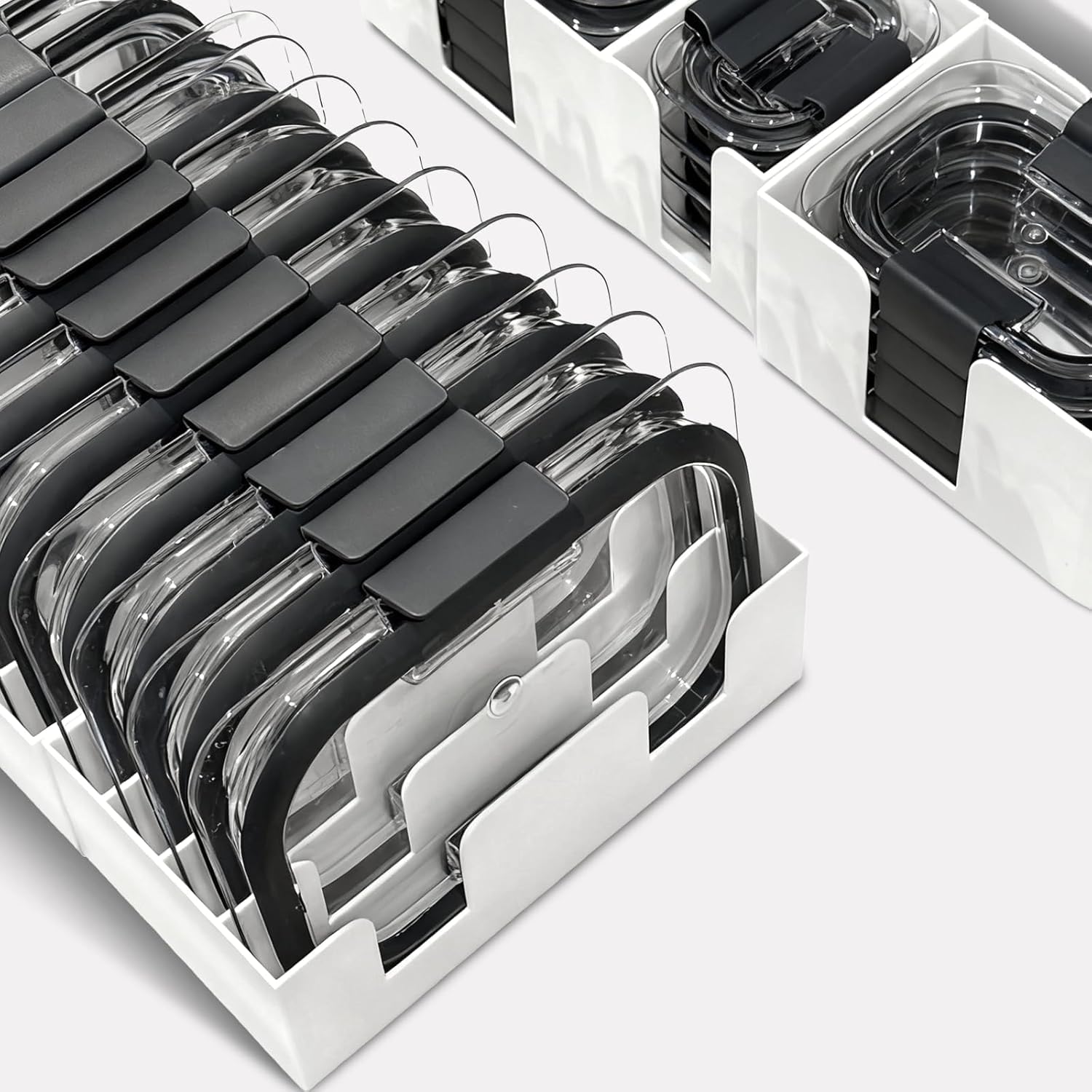 Storage Lid Organizer for Rubbermaid Brilliance，Stackable Container Lid Holder, Plastic Cover Storage Rack, Kitchen Cabinet Space Saver (300ml container lid organizer) (White)