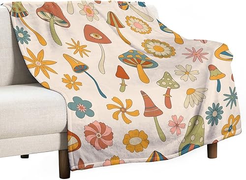 Miniatura 27 de Manta de tiro floral retro de los años 70, estilo bohemio, ondulado, geométrico, hippie, lindas flores, amarillo y naranja, manta con estampado