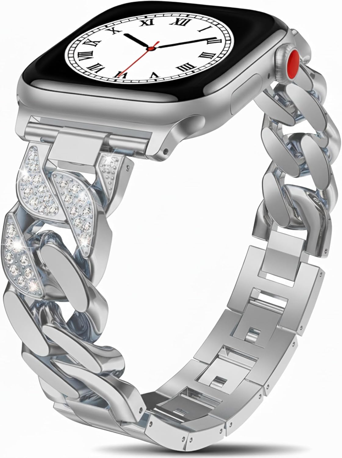 RKINC Strap compatible with Apple Watch 38mm/40mm/41mm/42mm (Series 11 10), Glossy Stainless Steel Metal Strap with Stones for iWatch Series 11 10 9 8 7 6 SE 5 4 3 2 Ultra 3 2 1,