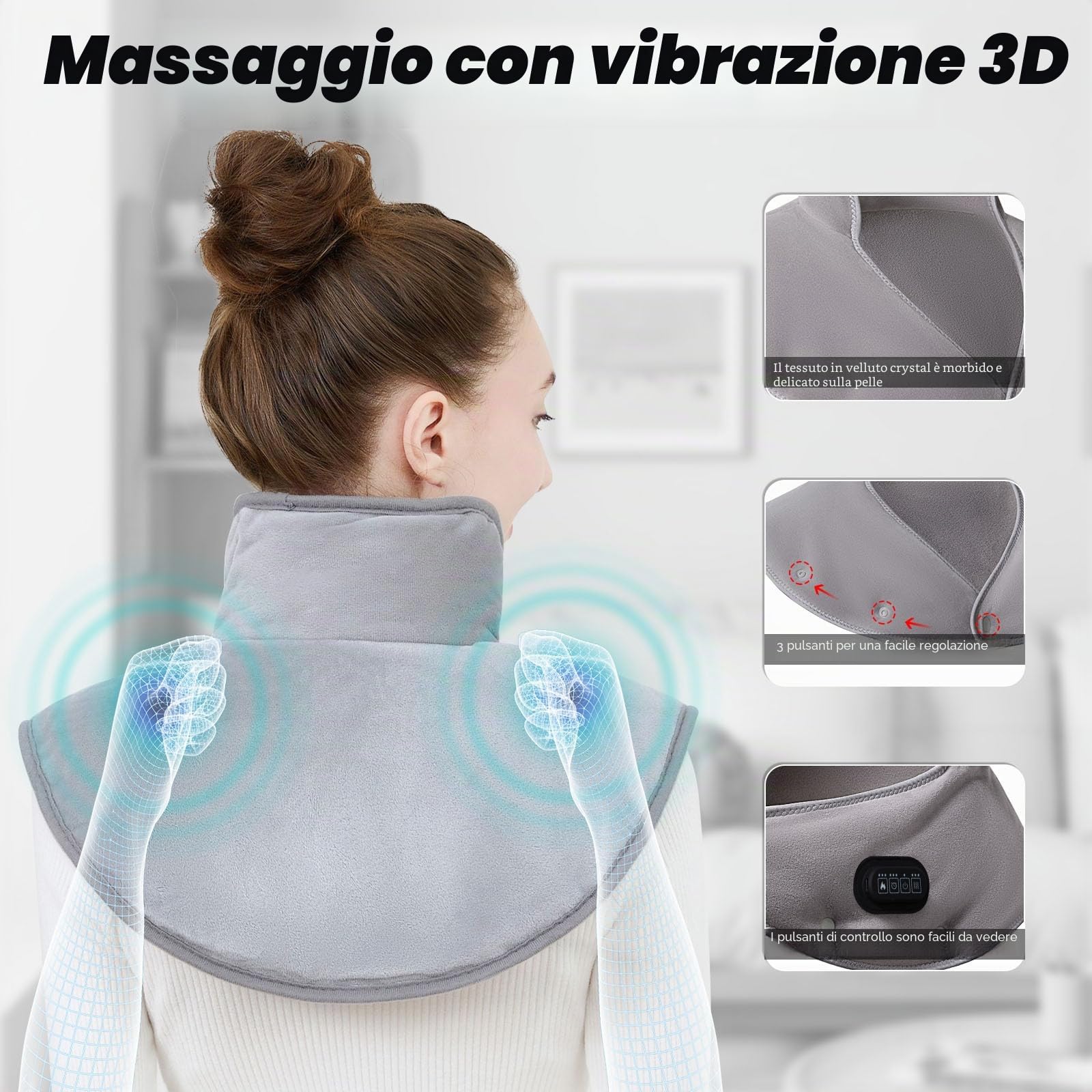 Cuscino termico senza fili per collo e spalle - 3 livelli di temperatura, 3 livelli di vibrazione, 3 timer, ricarica USB - Cuscino termico elettrico portatile, regalo per donne
