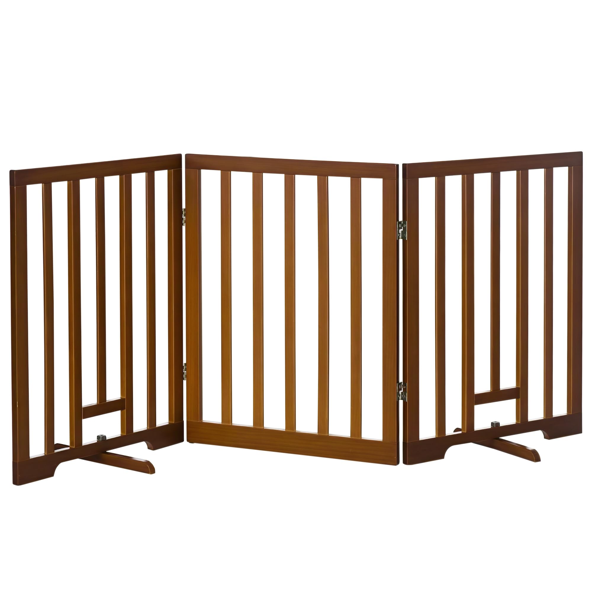 PawHut Cancellino per Cani Cancelletto 3 Pannelli 181x35x76cm Marrone Scuro | Pieghevole, Piedini Antiscivolo, per Corridoi Scale e Stanze, in Legno di Pino