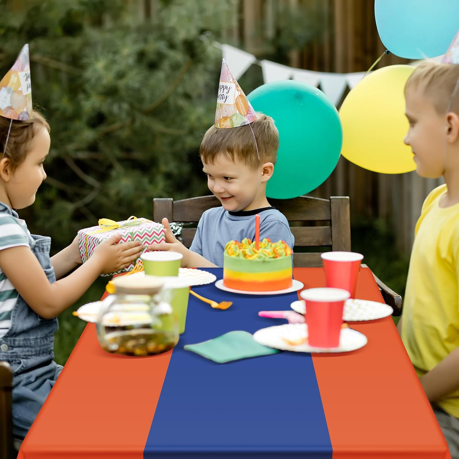 Oudain 4 Pcs Blue and Orange Tablecloth Party Anime Theme Table Cloth image 4