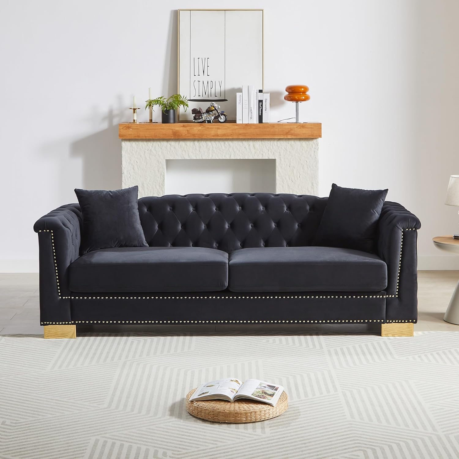 Mid Century Modern Chesterfield Sofa, 84″ Classic Velvet