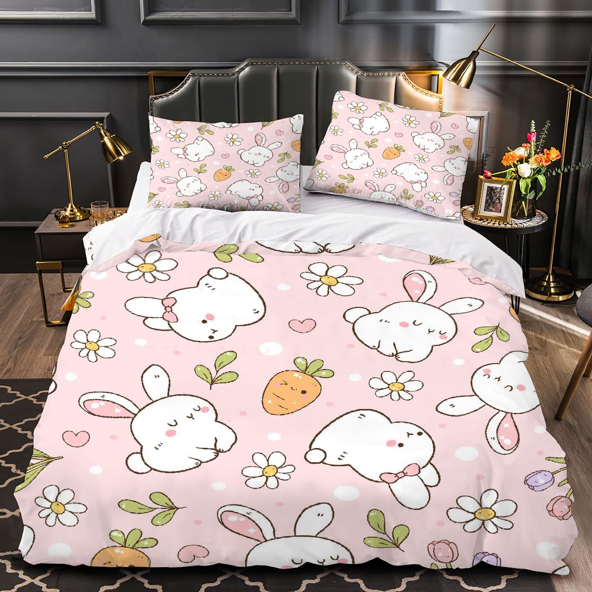Parure de lit lapin 3D idéale pour décorer une chambre de couple au moment de Pâques