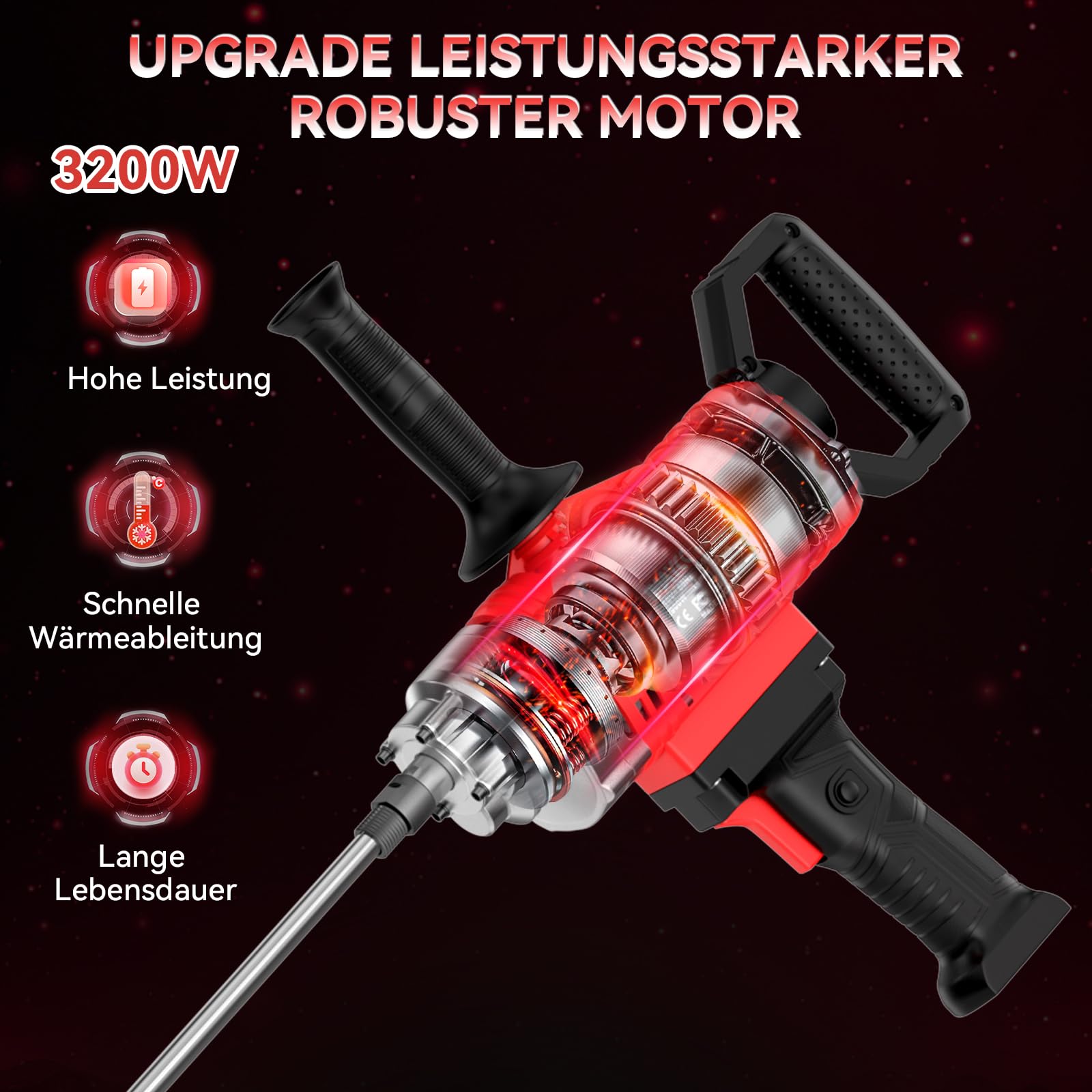 IMAYCC Neu 2-in-1 Bohren Rührwerk Set, Tragbarer Betonmischer 3200W 20A für Bohren und Mischen, Variabler Geschwindigkeit Betonschlamm Mixer, Ideal für Futtermittel, Putz, Farbe, Zement, Mörtel etc.