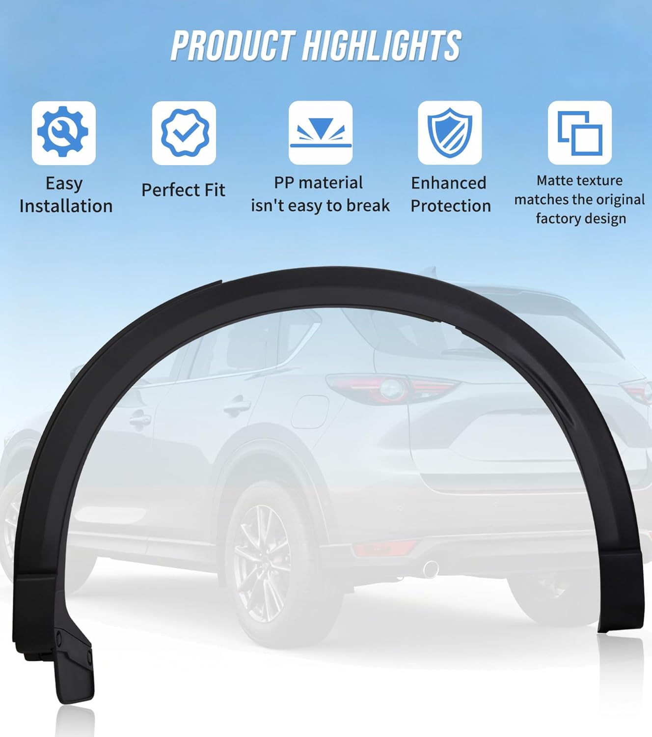 Driver Side Rear Fender Trim for Mazda CX-5 2017 2018 2019 2020 2021, Mazda CX-5 Accessories, Textured Black Rear left Side Wheel Arch Fender Flare Molding Trim For MA1790101 | KB7W51W60F8N