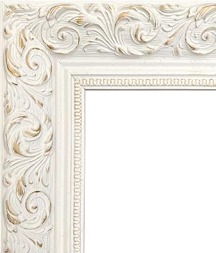 Bella French Ornate Embossed Wood Wall Picture Frame 2.5" Wide 8" x 10" Empty Frame Only, No Plexiglass, Antique White