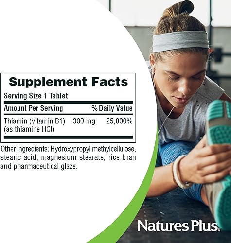 Miniatura 4 de Natures Plus Vitamin B1 (Thiamin HCI), Sustained Release - 300 mg, 90 Vegetarian Tablets - Gluten-Free - 90 Servings