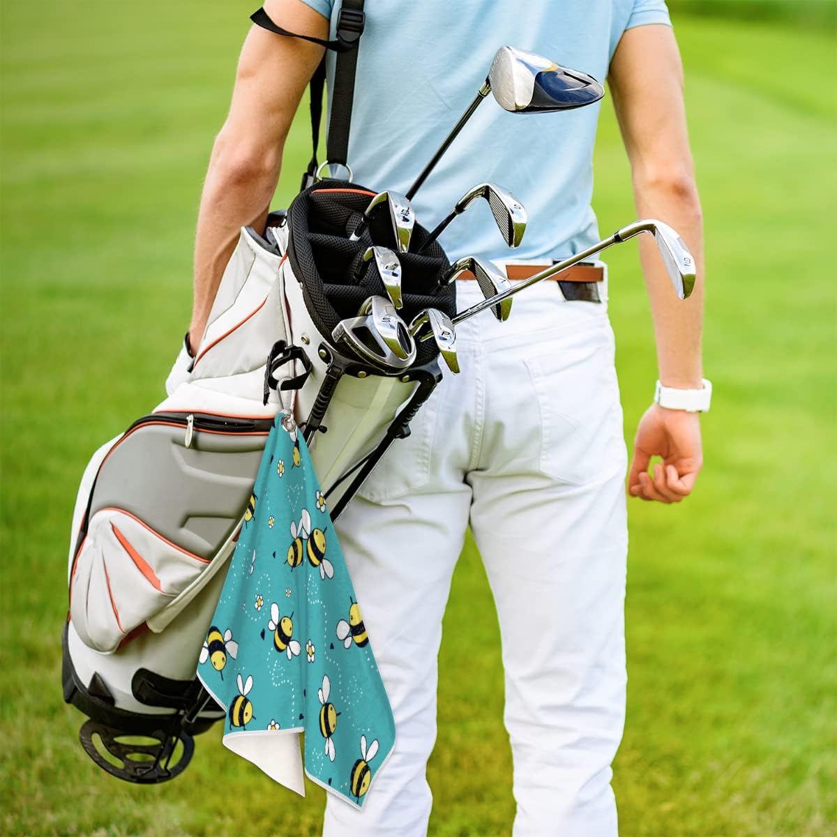 QsirBC Happy Bees Golf Towel Microfiber Club Cleaner with Carabiner Clip Water Absorption Quick Dry Golf Towels for Women Men Golf Accessories 15 X 24 Inch