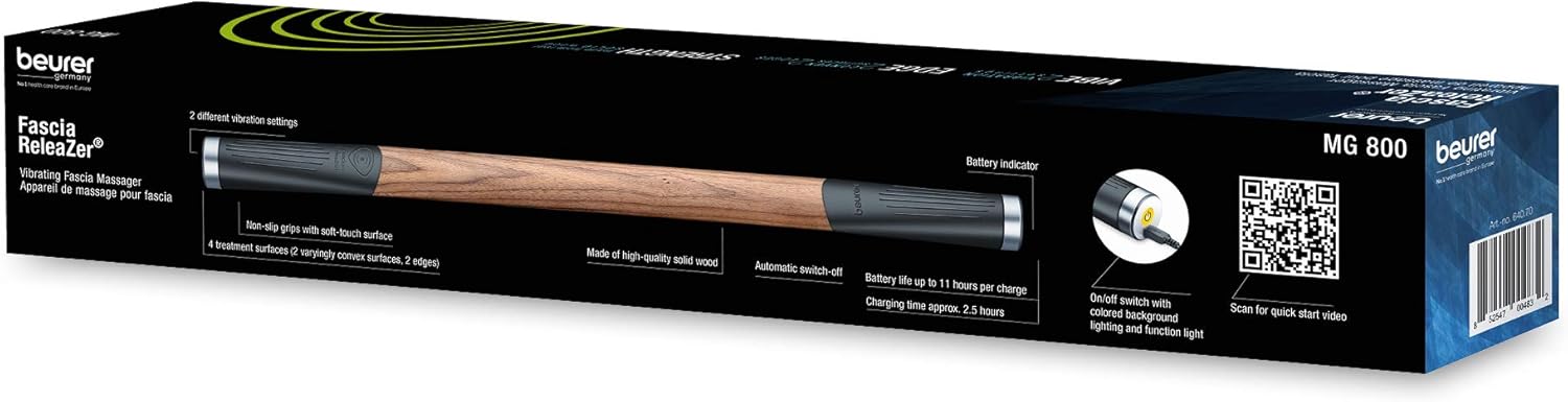 Beurer Fascia-ReleaZer Vibrating Sports Tissue Massager, Relieve Sore Muscles, Tissue Regeneration and Alleviate Pain Relief, Portable Massage Therapy, Improve Mobility, Myofascial Tool, MG800