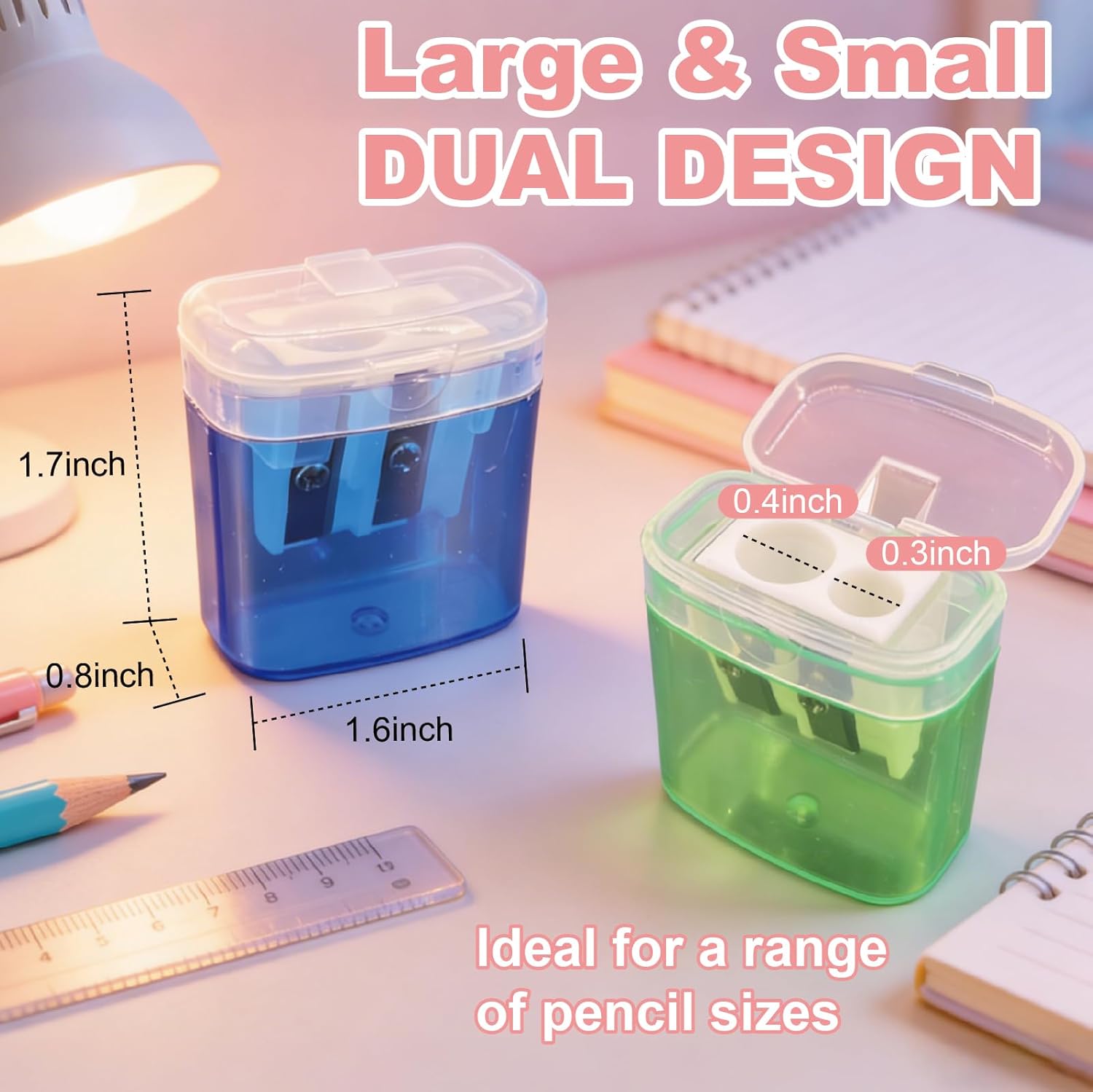 108 Pack Manual Pencil Sharpener Bulk, Double Hole Handheld Sharpener with Lid for Kids, School Classroom Supplies